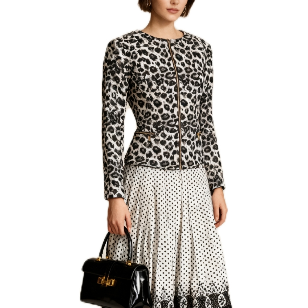 Calvin Klein Black and White Leopard Print Jacket Plus Size